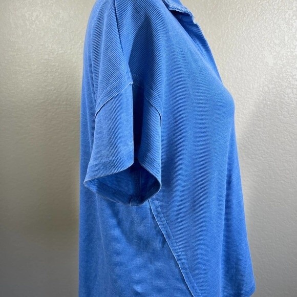 Anthropologie Jane and Delancey Blue top distressed collar short sleeve size S - Picture 7 of 10